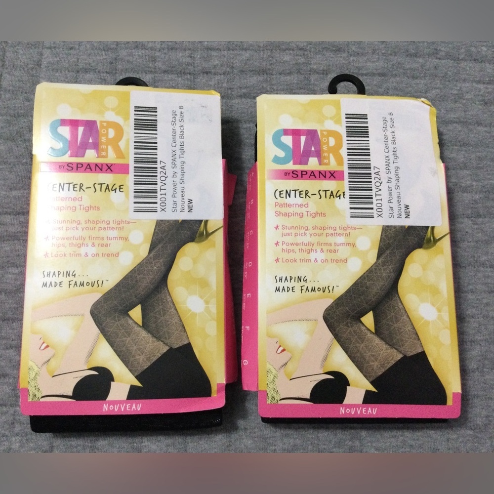 Lot of 2 Star Power by SPANX Black Nouveau Patterned Shaping Tights